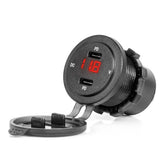 Wodoodporna ładowarka samochodowa z dwoma portami USB-C i cyfrowym woltomierzem