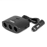 3-drożny rozdzielacz gniazda zapalniczki do samochodu z dwoma portami USB-A