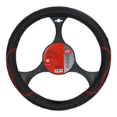 Pokrowiec na kierownicę Carpoint z ekoskóry PU, czarny z czerwonymi detalami, 37–39 cm