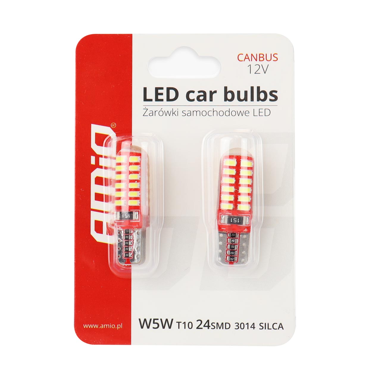 Żarówka LED T10e W5W o wymiarach 33 x 10 mm