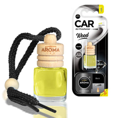 Aroma Wood Black odświeżacz powietrza do samochodu z szklaną buteleczką i drewnianym korkiem