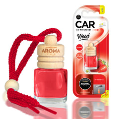 Odświeżacz powietrza do samochodu Aroma Wood Strawberry z szklaną buteleczką i drewnianym korkiem