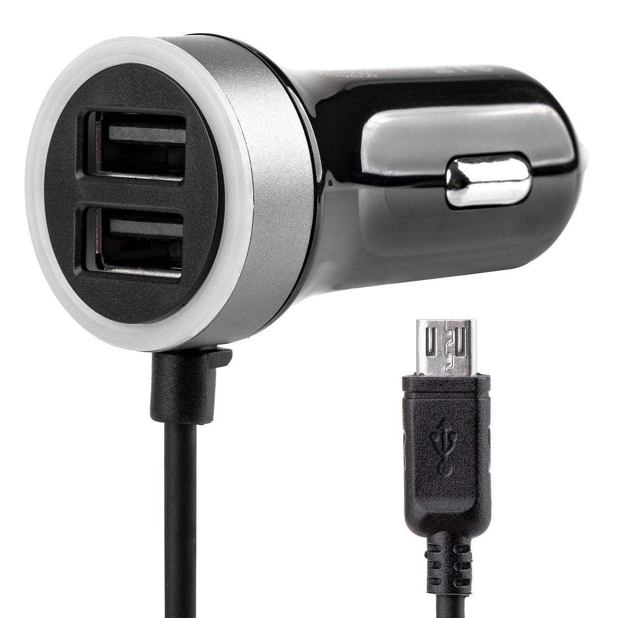 Samochodowa ładowarka USB z microUSB i dwoma portami USB