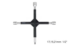 Klucz krzyżakowy z gumowanymi ramionami w rozmiarach 17, 19, 21 mm oraz 1/2 cala