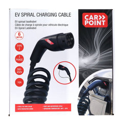 Przewód spiralny do ładowania samochodów elektrycznych Carpoint Type 2 – Type 2, 16 A, 3-fazowy, 6 metrów 