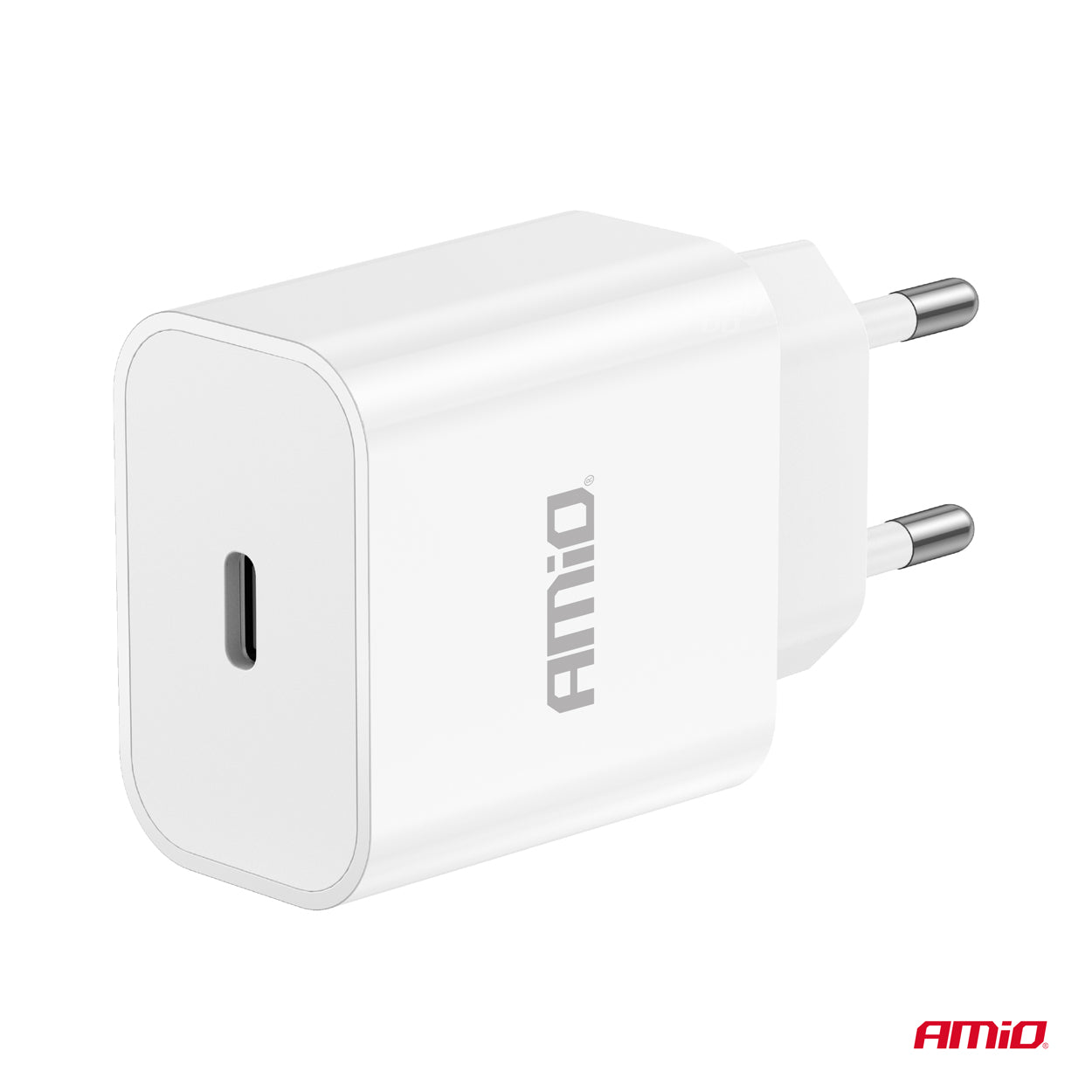 Kompakt hvid oplader med USB-C og Power Delivery