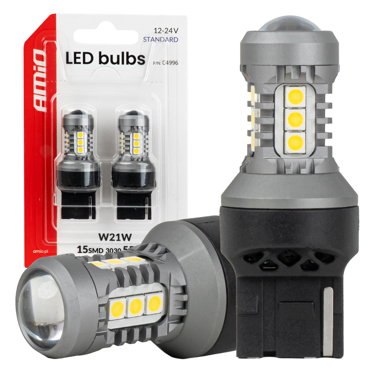 Żarówka LED 7440 W21W z 15 diodami SMD 3030 i białym światłem
