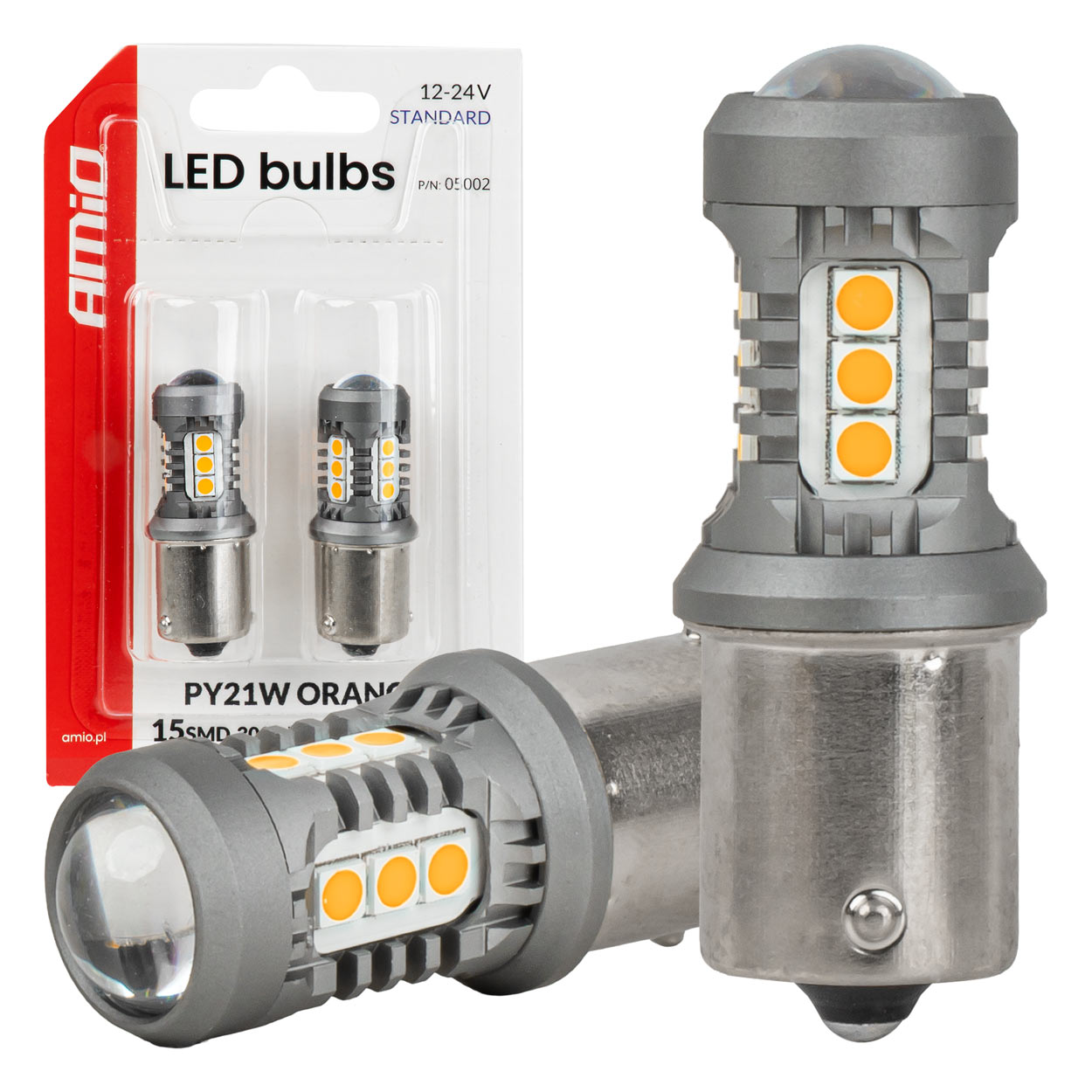 Orange LED-pære med BAU15S/PY21W-sokkel
