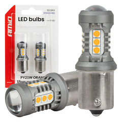 Orange LED-pære med BAU15S/PY21W-sokkel