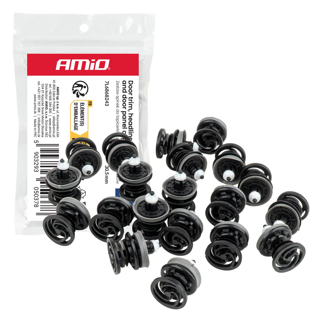 Zestaw spinek do tapicerki samochodowej 30,5 mm – 20 plastikowych klipsów