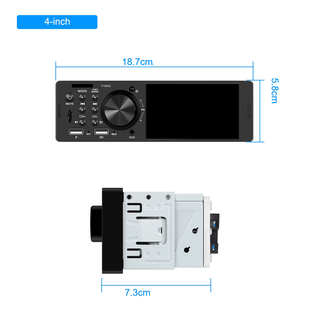 Uniwersalne - radio 1-DIN 4" z Apple CarPlay i Android Auto (przewodowe) z ekranem 4" i opcjami podłączenia.