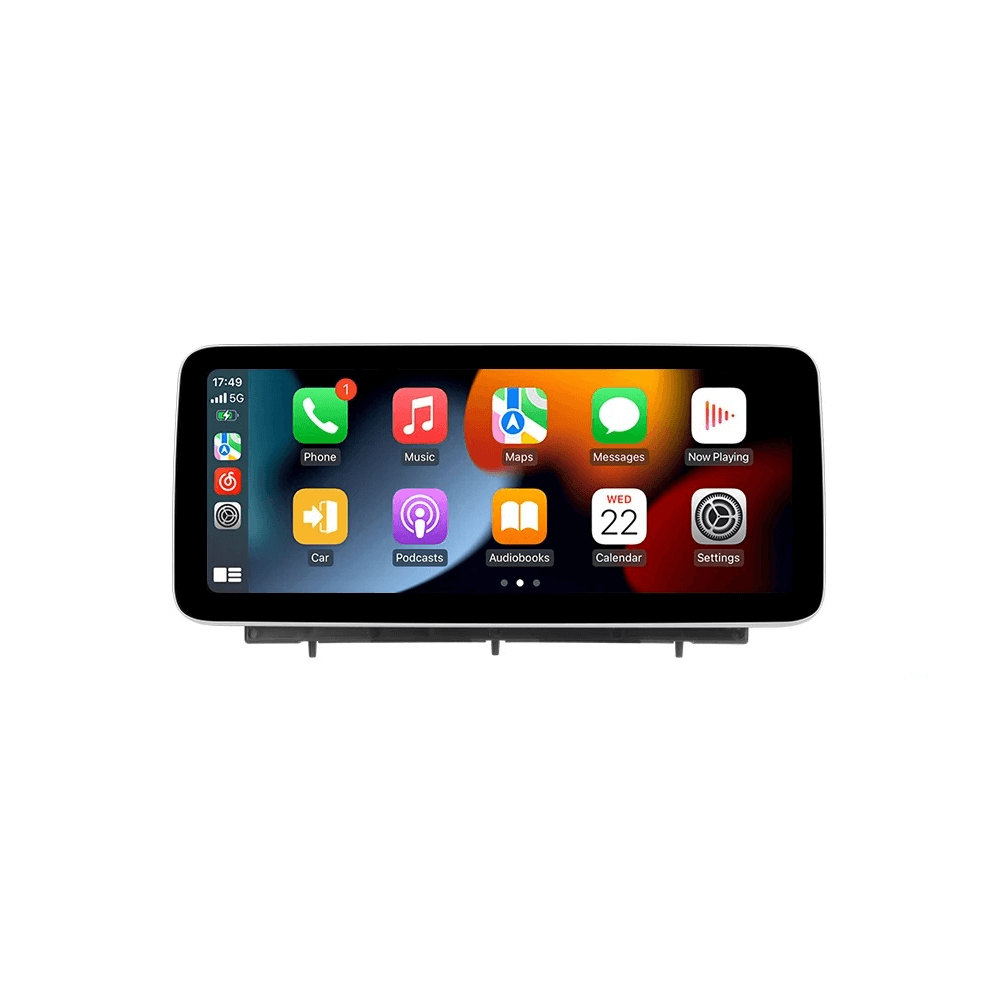 Ford Focus 19-22 - radio 12,3" z Apple CarPlay i Android Auto, wyświetlacz dotykowy z ikonami aplikacji.