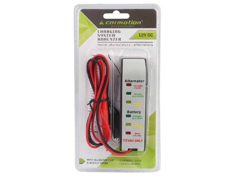 Tester akumulatora i alternatora 12V marki CARMOTION z diodowymi wskaźnikami LED
