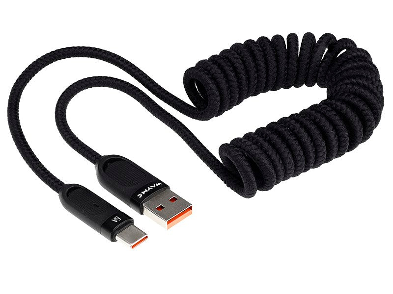 WAYME kabel do ładowania USB-C ze spiralną konstrukcją w kolorze czarnym, 50–180 cm