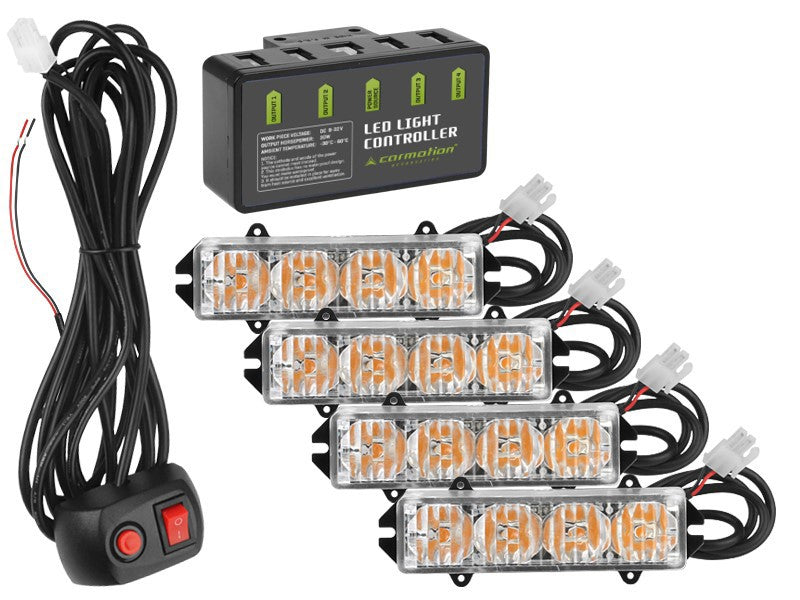 Zestaw lamp ostrzegawczych CARMOTION 12V 16W – 4 sztuki z pilotem