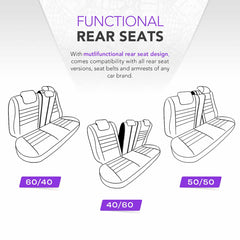 Bilsædebetræk i grå og sort med lynlåsåbning