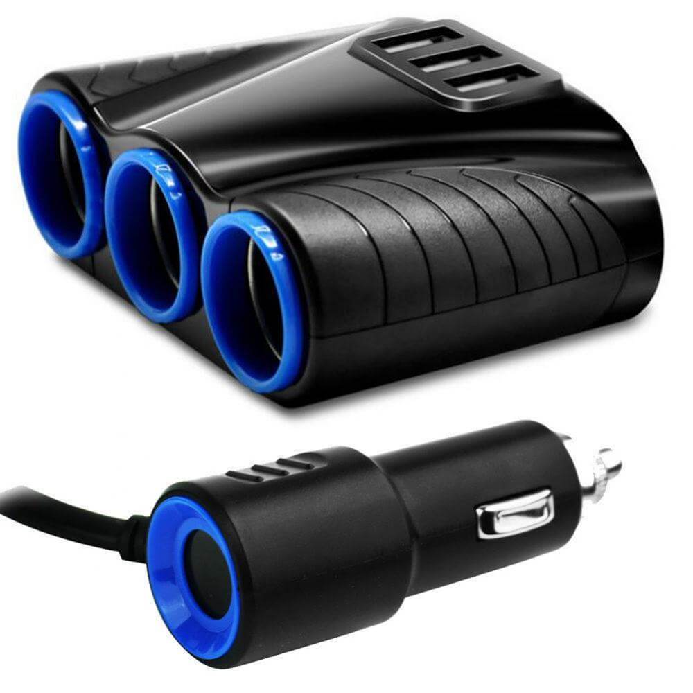 3-drożny rozgałęźnik gniazda zapalniczki z 3x USB – rozdzielacz zasilania 12V / 24V do samochodu, idealny do wielu urządzeń.
