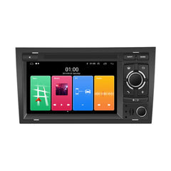 Audi A4 00-08 - 7" Radio m. Apple CarPlay og Android Auto (design 2) med touchscreen og kontrolknapper.