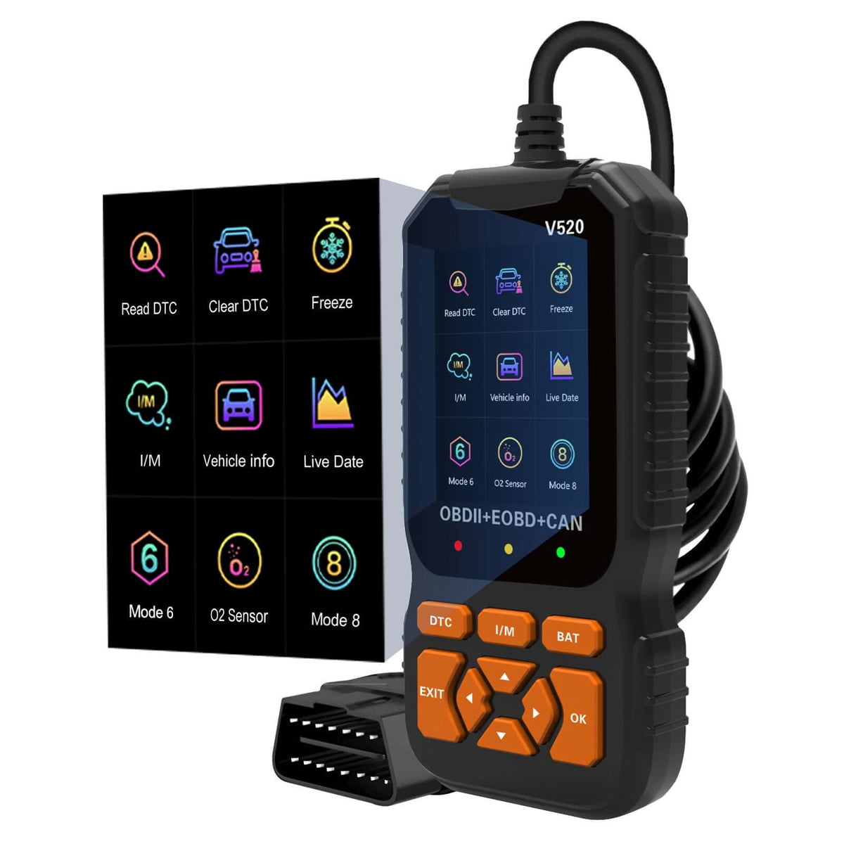 Czytnik kodów usterek OBD2 V520 – narzędzie diagnostyczne z danymi w czasie rzeczywistym i testem I/M