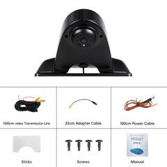 Kamera cofania do Mercedes Sprinter 2006–2018, w zestawie akcesoria montażowe, takie jak przewód transmisyjny, kabel adaptera i instrukcja.