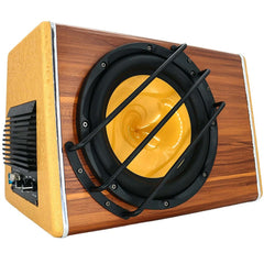 Subwoofer samochodowy 200W RMS – bas do bagażnika 3800W z wykończeniem drewnopodobnym i dużym głośnikiem niskotonowym