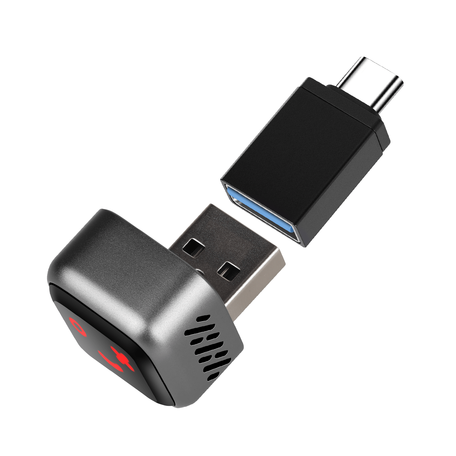 Mini bezprzewodowy adapter CarPlay & Android Auto (5.8GHz – Plug & Play) z złączami USB i USB-C.