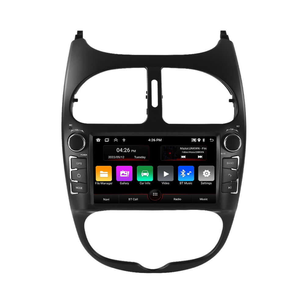 Peugeot 206 – 7" Radio m. Apple CarPlay og Android Auto med touchscreen og kontrolpanel