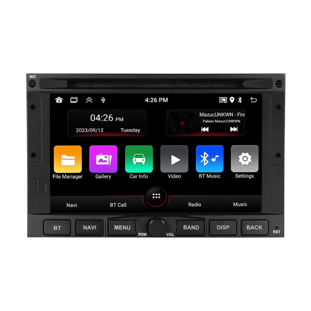 Peugeot 3008 – radio 7" z Apple CarPlay i Android Auto, z ekranem dotykowym oraz funkcjami Bluetooth.