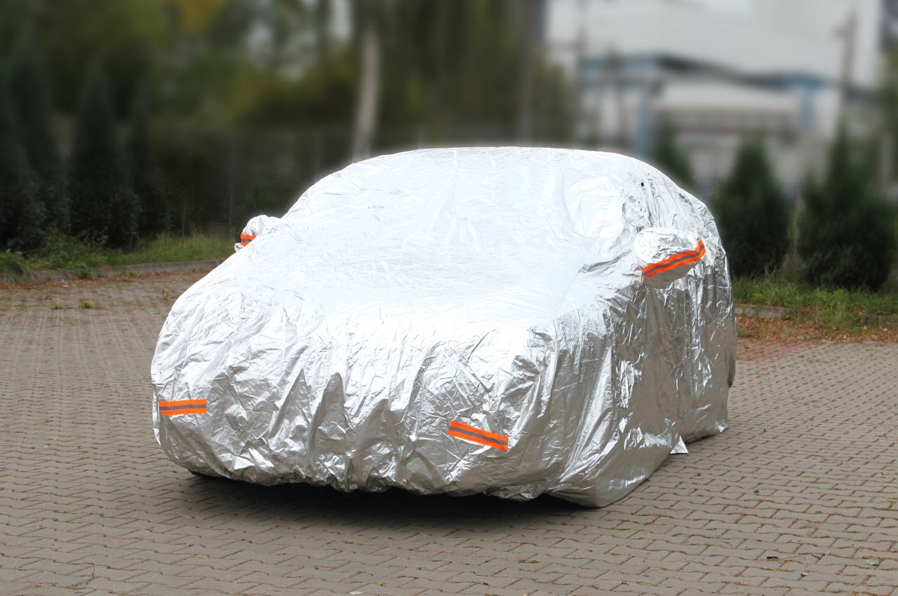 Srebrny aluminiowy pokrowiec na samochód z zamkiem błyskawicznym do SUV i VAN