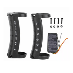 Bezprzewodowe sterowanie z kierownicy do samochodu – uniwersalny pilot do radia i nawigacji z przyciskami oraz elementami montażowymi.