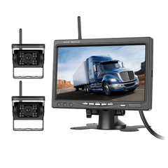 Bezprzewodowy zestaw kamery cofania z 7-calowym ekranem IPS i 2 kamerami – 1080P AHD, monitoring do ciężarówek i większych pojazdów.