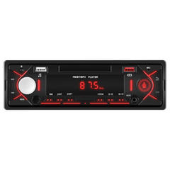 Uniwersalne radio 1-DIN z Bluetooth, FM i USB – odtwarzacz MP3 z wyświetlaczem LED z czerwonym podświetleniem i portami USB.