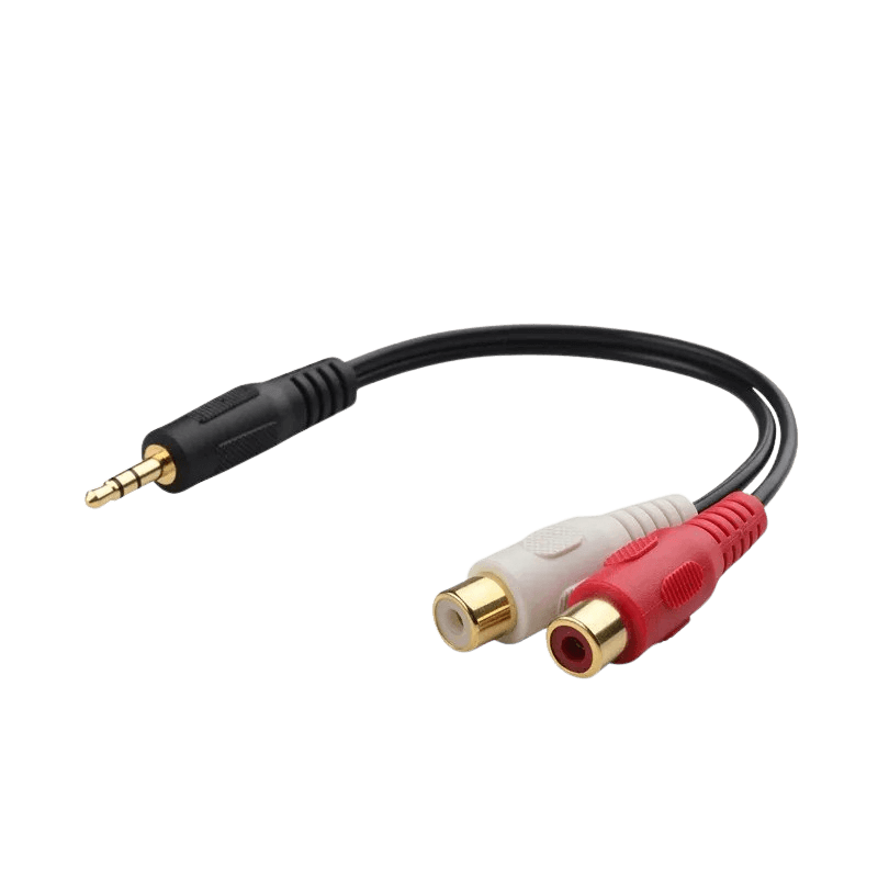 Rozdzielacz 3,5 mm AUX jack (męski) na RCA (żeński) z 1 gniazdem jack i 2 złączami RCA